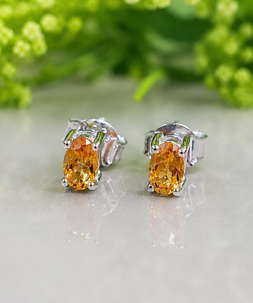 Сребърни обеци - 5х3 мм Естествен цитрин 0,46 ct.