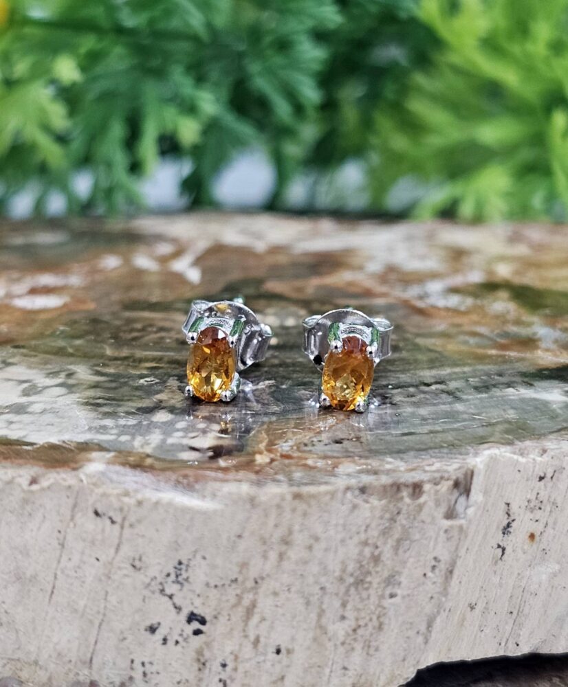 Сребърни обеци - 5х3 мм Естествен цитрин 0,46 ct. - Image 3